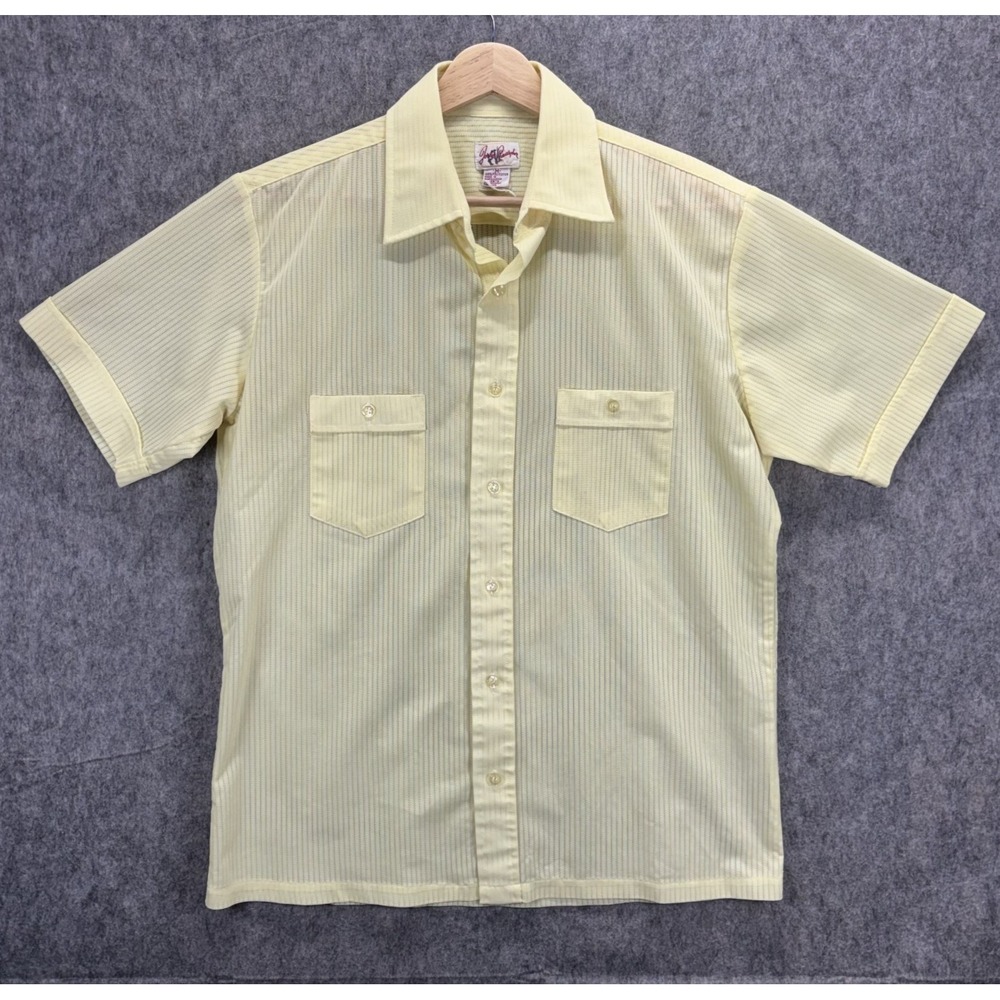 True Vintage 1970s Button Up Shirt Men's Medium Yellow Lightweight‎ Short Sleeve